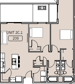Floor plan for 2 beds, 2 baths, 1044 sqft
